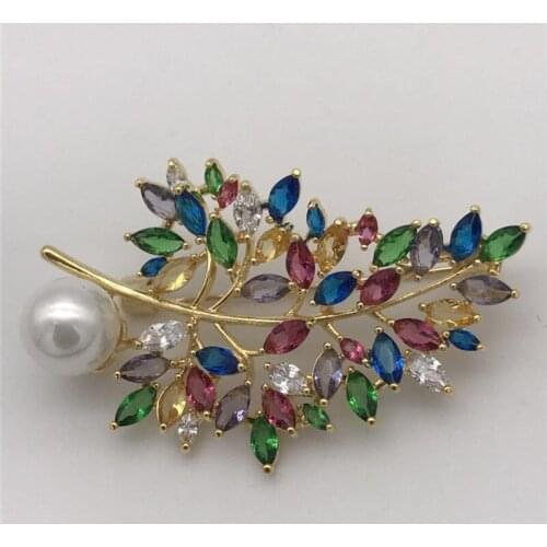 Wholesale Superb Austria multicolor Zircon Inlay tree AAA 8-9 FW White Pearl Brooch Scarf Clips Breastpin