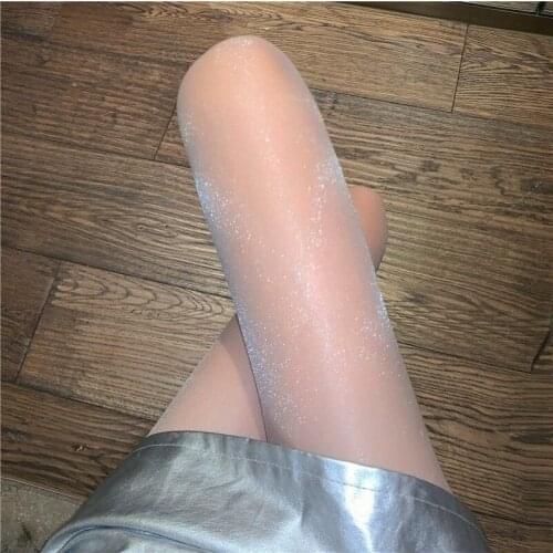 Sexy Tights Bling Shiny Stockings Lady Women Ultra-thin Invisible Pantyhose Sheer Crotchless Bling Tights Medias De Mujer