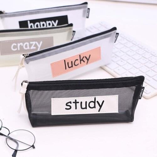 Transparent Pencil Case Mesh Pencil Bag For Kids Girls Gift Office School Supplies Kawaii Stationery Nylon Zipper Pencilcase