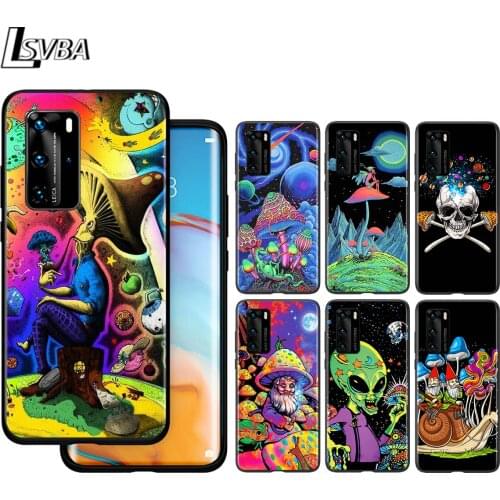 Psychedelic Mushroom For Huawei P40 P30 P20 P10 Pro Lite E Plus 4G 5G P9 P8 Lite P Smart Z S Plus Soft Black Phone Case