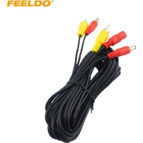 FEELDO 5.5mm/2.1mm DC adapter plug coaxial Power Distributor Cable With Backup Car Camera RCA AV Cable #2306