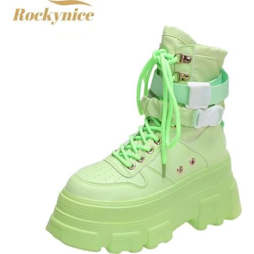 Punk Ankle Boots New 2021 High Top Platform Sneakers Comfortable Motorcycle Boots Women Chunky Wedge Boot Buckle Shoes Woman 7cm