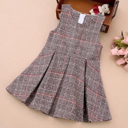 Spring autumn baby girl plaid woolen vest dress kids casual sleeveless princess dress a-line