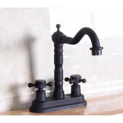 Double Handles Black Color Oil Rubbed Bronze Swivel Spout Kitchen Bar Sink Bathroom Two Holes Basin Faucet Mixer Tap anf148