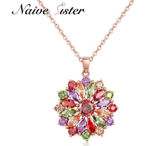 High Quality Trendy Colorful Flower Pendant Necklace Fashion Mona Lisa Necklaces For Women Lady Party Wedding Gift Jewelry