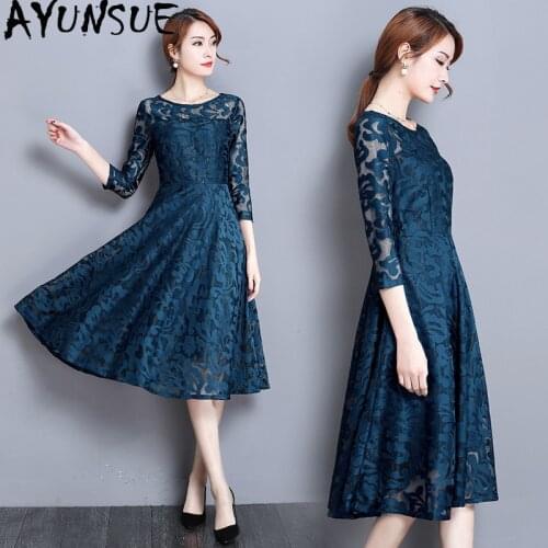 AYUNSUE Womens Plus Size Spring Summer Dress 2020 Midi Lace Elegant Dress Blue Red Ladies Dresses 5xl Vestidos De Festa KJ2191