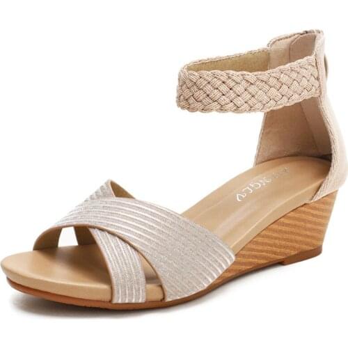 Kalsooni 2021 NEW Women Wedges Rome Sandals Comfortable Bohemian Vintage Beach Shoes
