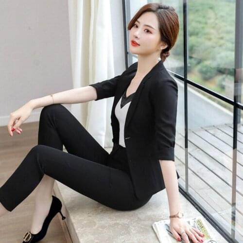 Womens suit 2019 autumn new fashion professional decoration body wild trousers suit temperament womens two-piece suit