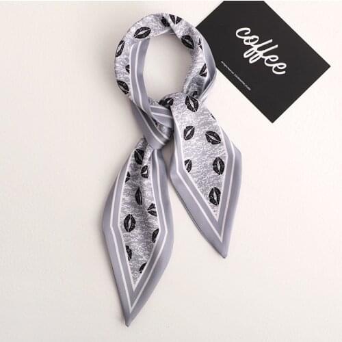 2020 Lip print Women Silk Scarf Small Handle Bag Ribbons Female Head Scarves Gray Sexy Foulard