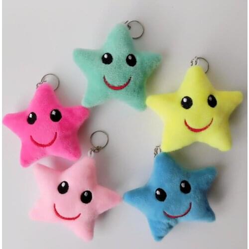 1pc Cute Girl Fluffy Fur Pom Pom Starfish Keychain On The Bag Women Plush Pompom Smile Star Key Ring Trinket Party Wedding Gifts