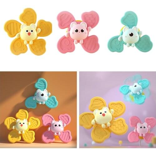 3pcs Fidget Toys Children Classic Funny Kids Cute Cartoon Flower Suction Cup Spinner Toy Baby Rattle Spin Top Bath Toys