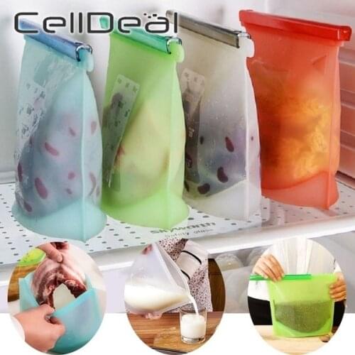 4Pcs 1000/1500Ml Silicone Food Bag Reusable Silicone Food Bag Ziplock Bag Leakproof for Freezer Preservation Multiple Purposes