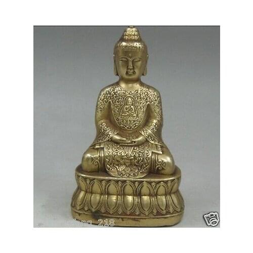 Elaborado chino Tíbet cobre Amitabha Buda lotus asiento estatua
