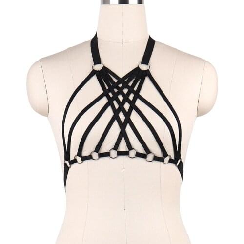 90s bdsm bondage Punk Gothic ligas sexy black Body Harness Belt Adjustable harness Strappy Tops Cage Bra Crop Top fetish wear