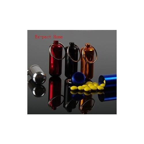 Free Shipping 500Pcs DIY Waterproof Aluminum Pill Box Case Pill Container Bottle Drug Holder Keychain Promotional Gifts
