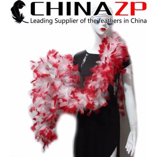 CHINAZP Feather Wholesale Dress Costume 150 Gram Red Tips White Chandelle Flat Feather Boa For Carnival Party