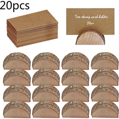 20pcs Wooden Table Holder and Folding Cardboard Place Card Holders Note Photo Picture Clip Wood Wedding Party Direction Signs