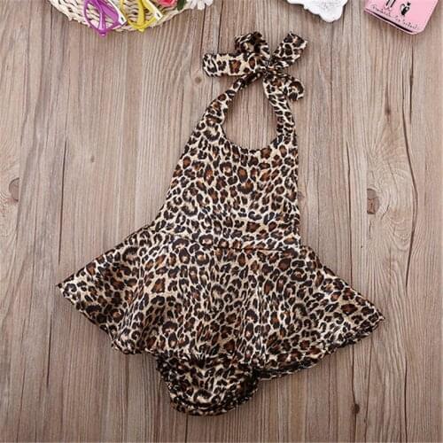 Baby Girl Clothes Sleeveless Halter Bodysuit Outfits Baby Girls Leopard Siamese Bodysuits Newborn Kids Toddler Clothing