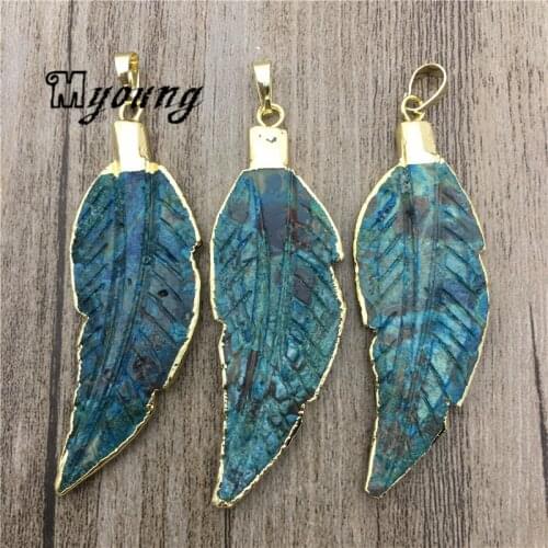 Long Leave Shape Blue Ocean Jaspers Pendants,Genuine Sea sediment Jaspers Charms For DIY Jewelry MY2063