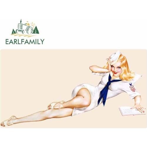 EARLFAMILY 13cm x 10.4cm The Pin Up Girl DIY Motorcycle Car Stickers Surfboard Fine Decal Car Door Protector for VAN RV Decor