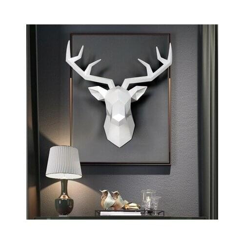Home Statue Decoration Accessories 34x28x14cm Retro Antelope Head Abstract Sculpture Room Wall DecorationGeometric Deer Head