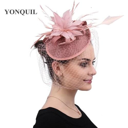 Dark Peach Feather Flower Fascinator Hats Elegant Ladies Fashion Headwear Fashion Women Chic Hair Accessories Charming Pary Hats