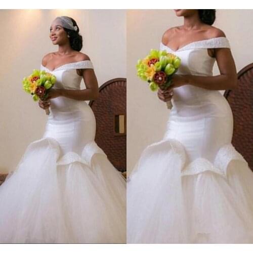 Indian Ivory Off Shoulders Mermaid Wedding Dresses Beaded Satin Tulle Backless Arabic Sexy Plus Size Custom Made Bridal Gowns