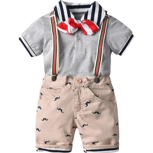 Oklady Baby Boys Clothes Set short Sleeve Plaid Gentleman Suit For Boys Children Clothing Cotton Costume For Kids Suits 3Pcs
