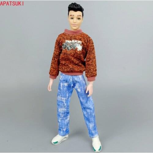 Brown 1/6 Doll Clothes For Ken Boy Doll Outfits Coat & Denim Trousers Pants For Barbies Boyfriend Ken Prince Accessories Toys