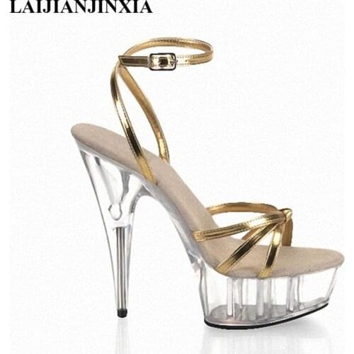 LAIJIANJINXIA New Sexy Fashion High Heels Crystal Sandals Ultra 15cm High-Heeled Shoes 6 Inch Ankle-Strap Sexy Crystal Shoes