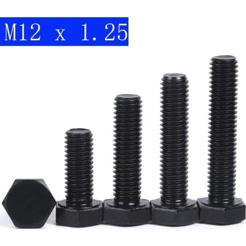 M12 x 1.25 ( 12mm ) Fine Pitch Hex Cap Bolts / Screws, 8.8 Alloy Steel Thread Metric Tap DIN 933 ISO 4017