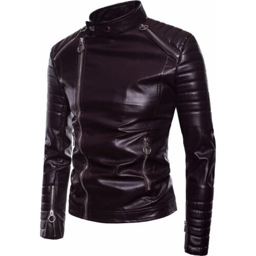 Top Quality Mens Leather Jacket Coat Autumn Winter Jackets Coat Men Diagonal zipper Designer Moto Biker Outerwear & Coat Male