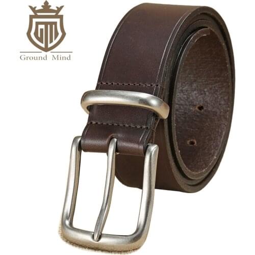 Mens Genuine Leather Belt 38mm wide Luxury Full Grain Cowhide Men belts with Big Metal Buckle&Loop (Brown)