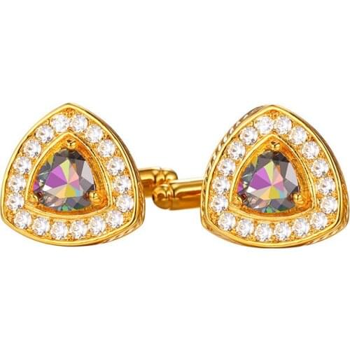 Mens Cuff Link Crystal Triangle Shape yellow Gold/Silver Color Cufflinks For Mens Cufflinks High Quality Men Jewelry C340