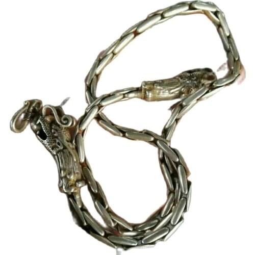 China Old national style Tibet Silver Carve Mens necklace Loong head necklace
