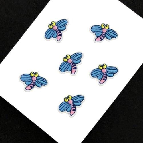 6Pcs/lot Small Blue Pink Dragonfly Clothing Embroidery Patches Fabric Sticker Iron on Patch Craft Sewing Repair Applique 4x3cm