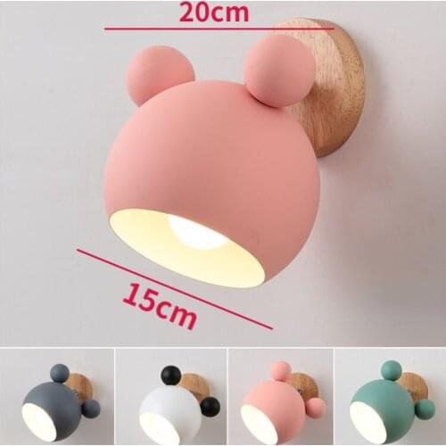 Nordic Color Macarone Wall Lamp Wood Led Wall Lamp Simple Personality Bedroom Cartoon Warm Kids Childrens Room Bedside Lamp E27