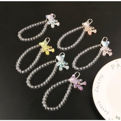 New Beaded Cute Sitting Bear Keychain Women Girl Heart Bear Key Chain Bracelet Couple Bag Pendant Acrylic Keyring Gifts