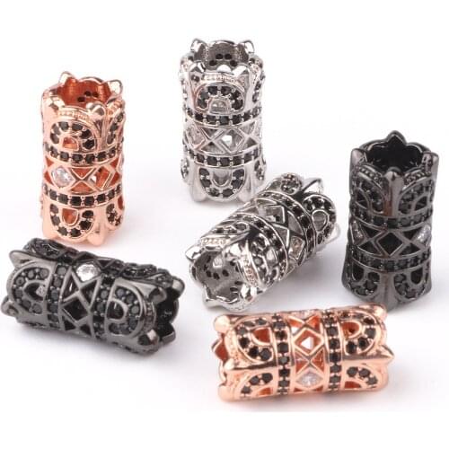 Wholesale Black CZ Hollow Cylinder Beads for Jewelry Making DIY Copper Spacer Beads fit Bracelet Jewelry Accessories 3pcs/lot