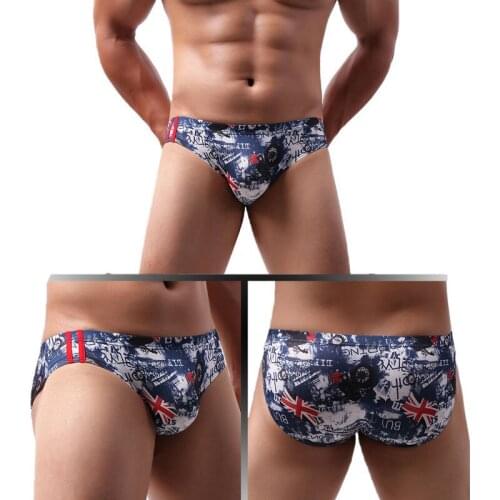 Printing Underwear Sexy Men Bikini Briefs Gay Lingerie Male Low rise Underpants Sexy Penis Pouch Jockstrap Hombre Cueca Panties