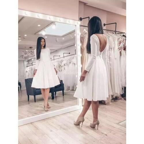 Modern Arabric Short Dresses Jewel Neck Backless Knee Length Beach Bridal Gowns Simple Garden Castle Vestidoe De