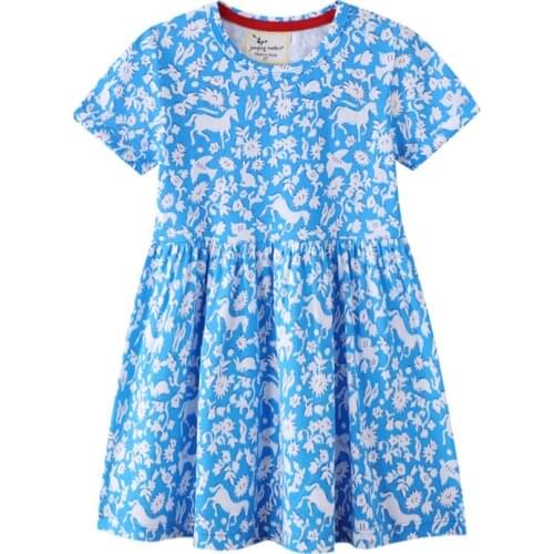 Jumping Meters Summer Girls Unicorn Dresses Cotton Hot Selling Baby Cartoon Costume Fashion Childrens Frocks Toddler Clothes