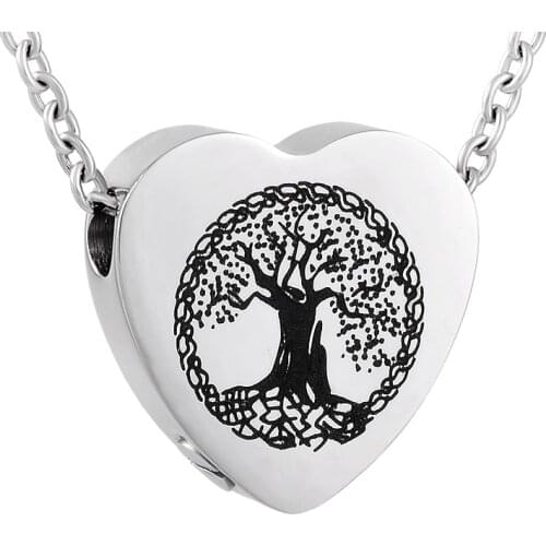 JJ9813 Slider Heart Keepsake Pendant -Carved Tree Of Life Memorial Urn jewelry to put cremation ashes in - 316L Stainless Steel