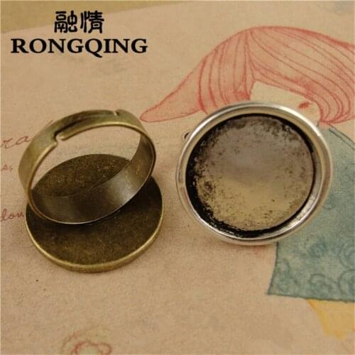 RONGQING Vintage Round Ring Base 50pcs/lot 20mm Ring Settings DIY Jewelry Supplier 2 Colors Available