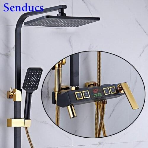 Luxury Digital Bathroom Shower Set Quality Brass Bathtub Mixer Faucet Spa Rainfall Shower Head Thermostatic Bath Shower System