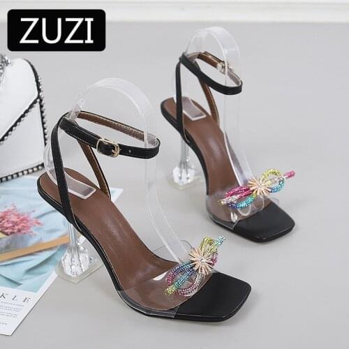 ZUZI Women Gladiator Sandals Shoes Sexy Rhinestone High Heels Sandals Summer Party Dress Shoes Buckles Pumps Size 35-46
