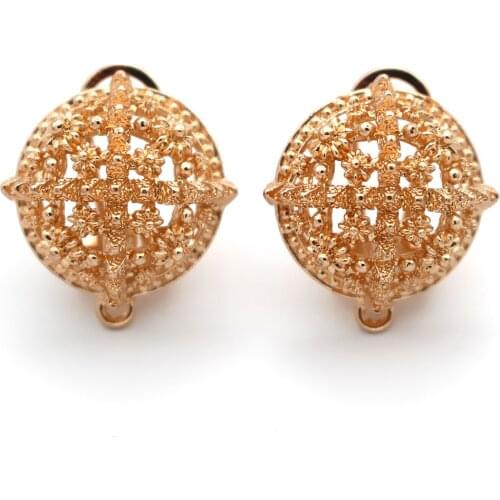 Dubai Chile Earrings Post with Loop Hanger Connector Hollow Circle Base DIY Retro Metal Clip Stud Earrings Jewelry Findings 19mm