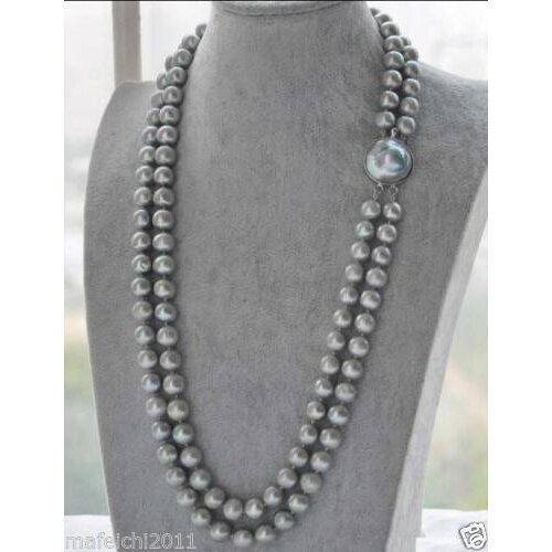 DOUBLE STRANDS SOUTH SEA AAA 9-10MM GRAY PEARL NECKLACE 20 INCH