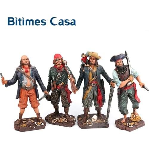 Bitimes Resin Figurine Caribbean Pirates Statue Mediterranean Bar Decor Craftwork Figurines Ornaments Home Decorations