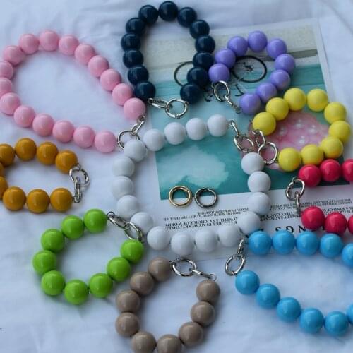 23MM Bead Updating Color Super Chic Lady Resin Colored Bead Handbag Strap Girls Fashion Big Size Pearl Wristlet Purse Belt